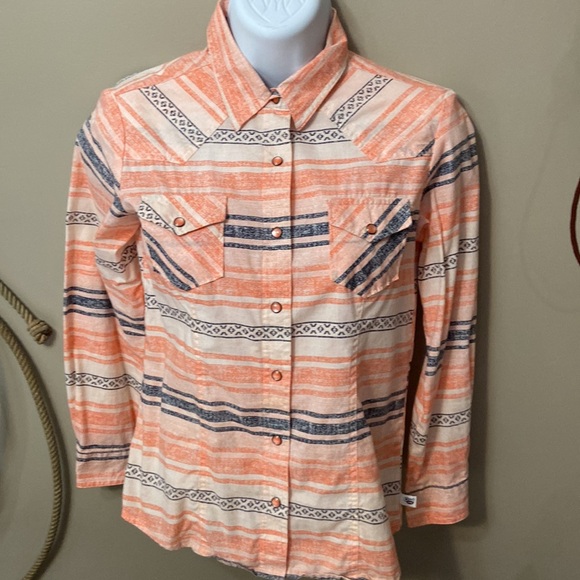 Cruel Girl Western Pearl Snap Cowgirl Shirt in Coral & Black Size XL (12) - Picture 1 of 8